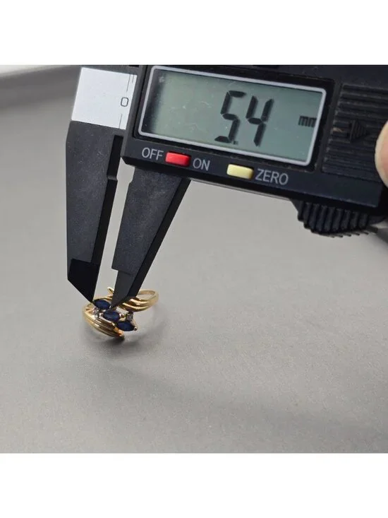 10k Gold Ring Size 7 3 Marquise Sapphire & 2 Diamond Accents Signed Cardow - Picture 12 of 16